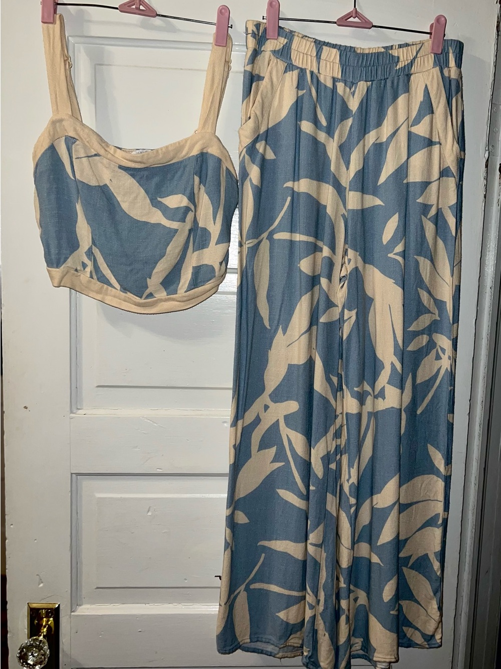Sienna Sky Blue & Cream Wide-Leg Pants with Matching Cropped Bustier